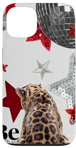 Leopard Gepard Rot Weiß Stern Discokugel Y2K Collage Hülle für iPhone 13