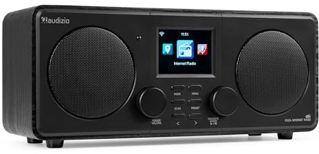 Audizio Foza - Internetradio WLAN, DAB Radio mit Bluetooth, Fernbedienung, 50 Watt, FM, AUX in, USB, MP3, Kopfhörer Anschluss, DAB Plus Radio, Küchenradio, Dual Alarm, Sleeptimer - Schwarz