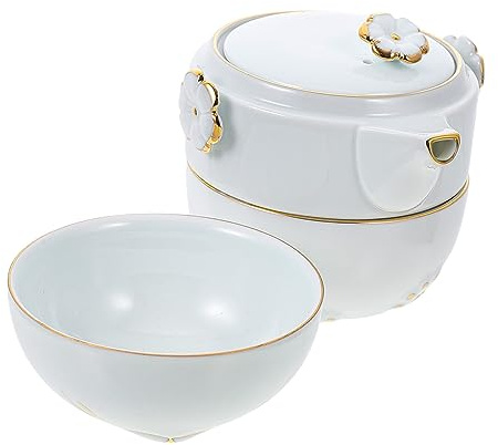 Garneck Cat Teapot Shaped Outdoor Tea Set for People White Multi-Function Teapot Set for Camping Trips