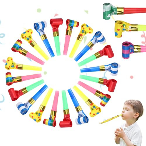 20 Stück Tröten Kindergeburtstag, Lustige Tröte für Kindergeburtstag Spiele, Trompete Kinder für Party Zubehör, Buntes Party- & Scherzartikel Kinder Spielzeug für Neujahr, Weihnachten(Farbig Gemischt)