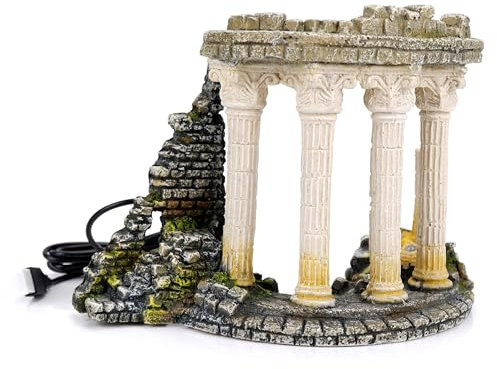 CLASSIC Roman Column Ruins Aquarium Ornament with LED Uplights – Illuminated Fish Tank Decoration – 240 x 118 x 117mm