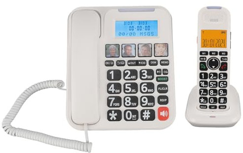 Fockety Téléphone Filaire/sans Fil, combiné sans Fil Extensible avec Répondeur, Blocage des Appels, Identifiant de L'appelant, Gros Boutons, Haut-Parleur Duplex, Interphone (Prise UE)