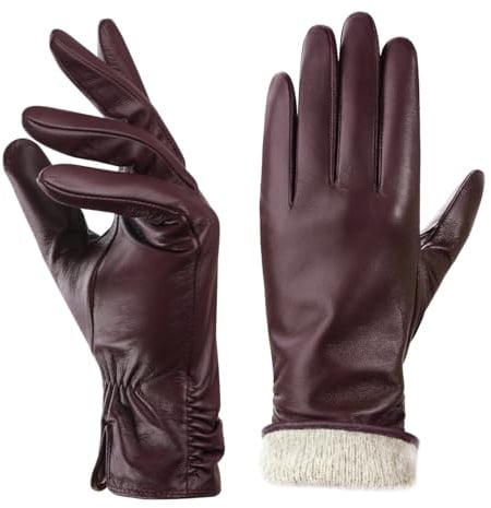 Damen Winter Lederhandschuhe Warme Kaschmirhandschuhe Touchscreen-Funktion | Autofahrerhandschuhe, wärmespeichernd, Stretch-Passform