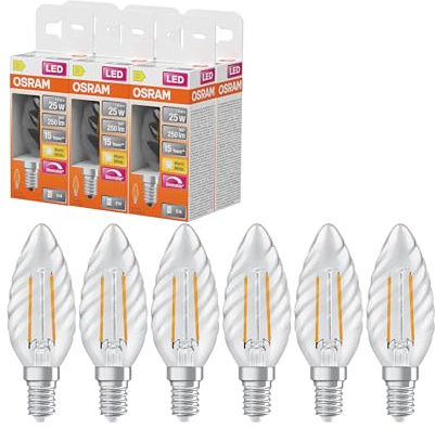 Osram LED-Lampe Minikerze BW25 Filament DIM 1,8W klar E14 | LED Superstar Classic BW 25 Filament DIM, LED Lamps, klar, 35 mm dia, 15000 h, 6-Pack