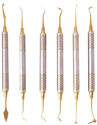 Lot de 6 spatules de remplissage dentaires en résine composite à double tête - Spatule de mélange et de sculpture - Plaquée titane