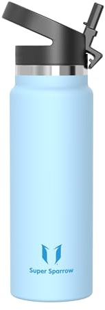 Sparrow Edelstahl Trinkflasche 1L Thermosflasche mit Strohhalm Deckel | Isolierbecher Thermosflasche Wasserflasche Edelstahl, Auslaufsicher & Spülmaschinenfest, BPA-frei, Heiß & Kalt für Alltag