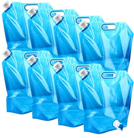 MIVIDE Lot de 8 Bidon d'eau Pliable 10L, Bidon d'eau avec Robinet, Réservoir Eau Potable Pliable, Jerrican Eau Réutilisable pour Camping, Randonnée, Pique-Nique, Barbecue-Bleu