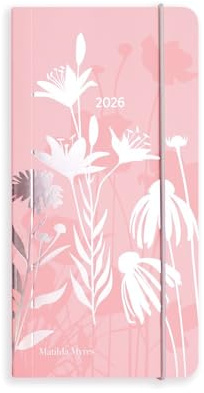 Matilda Myres Terminplaner 2026, Taschenformat, Wochennotizen, Wochenansicht, Notizen auf einer Seite, Notizen auf der anderen Seite, silberfarbener Gummibandverschluss, Rosa