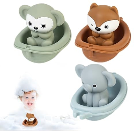 Stapelbares Badespielzeug – Set mit Booten, schwimmende Tiere, buntes pädagogisches Wasserspielzeug, weiches Material, sicher für Kleinkinder, Babys und Spielzeug