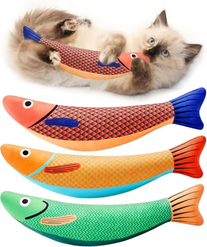 Furlof Katzenspielzeug Fisch Zappelt Bewegliches Katzenspielzeug Fisch Zappelnder Mit Catnip. Katzenspielzeug 3er Set. Interaktives Spielzeug für Katzen