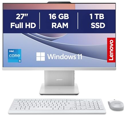 Lenovo IdeaCentre AIO i Gen 9 - Ordenador de Sobremesa 27 FHD (Intel Core i5-13420H, 16 GB RAM, 1 TB SSD, Intel UHD Graphics, Wi-Fi 6, Win11 Home) Incluye Teclado QWERTY Español y Ratón - Gris Nube