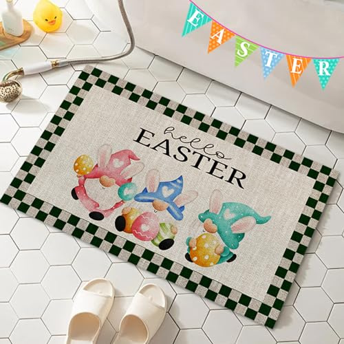 Pemarcy Ostern Fußmatte 2 Stück, Osterhase Willkommensmatte, Osterdeko Fussmatte, Frühling Innen Außen Deko Bodenmatte, rutschfest Teppich, Schmutzfangmatte Waschbar für Küche Bad Balkon (D)