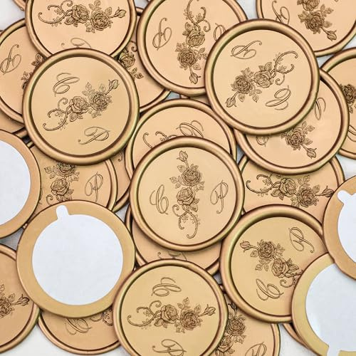 Personalisierte 3D Rosen Wachssiegel Aufkleber mit Initialen | 3D Rosen Wachssiegel Aufkleber mit Initialen oder Namen, selbstklebend für Hochzeit, Einladungen und Geschenke