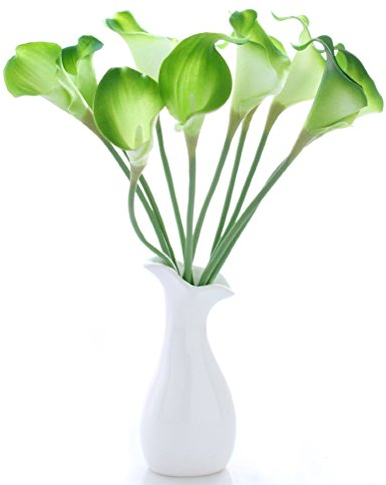 ULTNICE 10pcs lebensechte PU künstliche Calla Lily Blumensträuße für Brautmoden Hochzeit Verlobung Geburtstag Home Decor grün