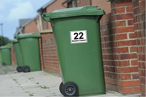Personalised Printed Wheelie Bin stickers with number and Name - 150mm x 100mm Self adhesive vinyl - Pack of 4 stickers