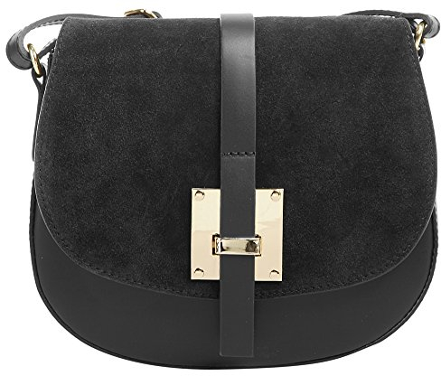 Cluty Umhängetasche echt Leder Damen | Made in Italy | elegante Schultertasche | Handtasche mit Samtdetails | 018970