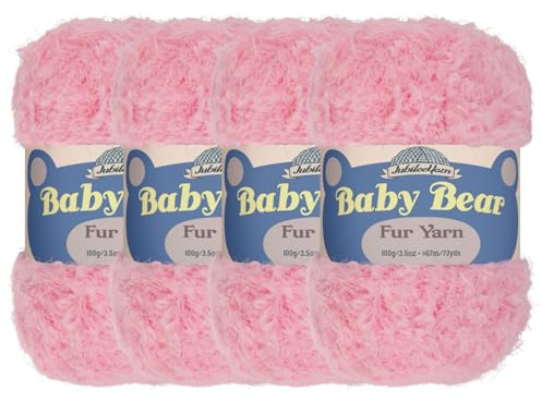 JubileeYarn Baby Bear Yarn - Chunky Weight Polyester Fur - 100g/Skein - Baby Pink - 4 Skeins