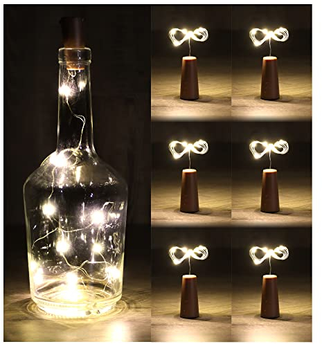 com-four® 6x LED-Flaschen-Licht - Korken-Lichterkette für innen, für leere Wein- und Sektflaschen - Mini-LED-Lichter mit Batteriebetrieb - Stimmungslicht in warm-weiß - Flaschenlichter (06 Stück)