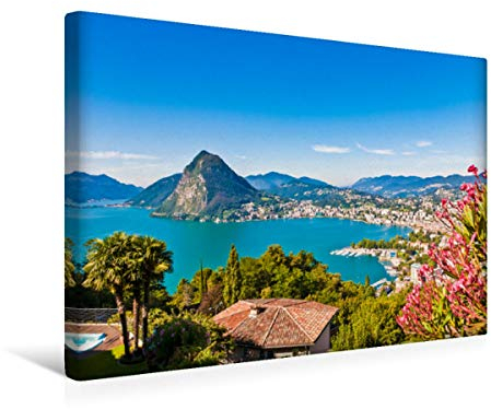 Premium Textil-Leinwand 45 x 30 cm Quer-Format Lugano am Luganer See im Tessin | Wandbild, HD-Bild auf Keilrahmen, Fertigbild auf hochwertigem Vlies, Leinwanddruck von Werner Dieterich