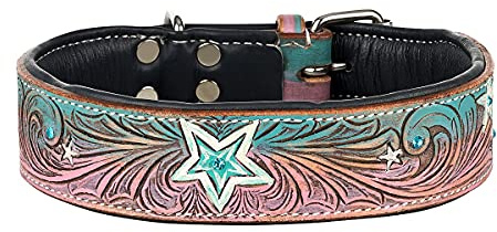 MICHUR Stardust Hundehalsband Leder, Stern Muster, Braun, Grau, Pink, Grün | Lederhalsband Hund, mit Steinchen, Lederhalsband für Hund, mit Steinchen, verschiedene Größen erhältlich