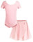 Bricnat Ballettkleidung Ballettkleid Mädchen Ballettkostüme Kinder Ballett Trikot Kurzarm Tanzkleid Baumwolle Balletttrikot mit Chiffon Wickelrock Tütü Rosa 130