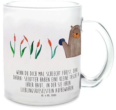 Mr. & Mrs. Panda Teetasse Otter Stein - Geschenk, Seeotter, Otter Seeotter See Otter, Pflanzen, Glas Teetasse, Teetasse aus Glas, Fischotter,