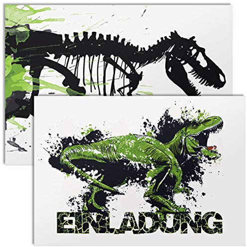 12x Einladungskarten für Kindergeburtstag mit Umschlägen | Dino T-Rex | Dinosaurier Einladungen für Jungen | Einladung Geburtstag Kinder Junge Dinos | Motto Geburtstagseinladungen Jungs Dinoparty |