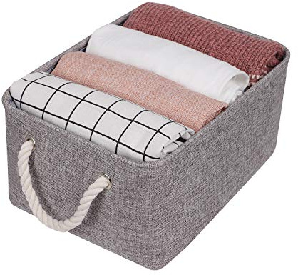 Large Fabric Storage Box for Shelves, Foldable Storage Basket with Rope Handles Home Organizer for Toys, Clothes, Books, 42x32x20cm, Grey