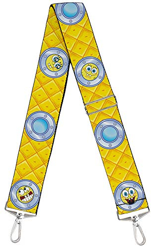 Correa para monedero, diseño de Bob Esponja, expresiones de ventana, color amarillo piña, 5 cm de ancho, Spongebob Squarepants, 2 Wide - 34-62 Length