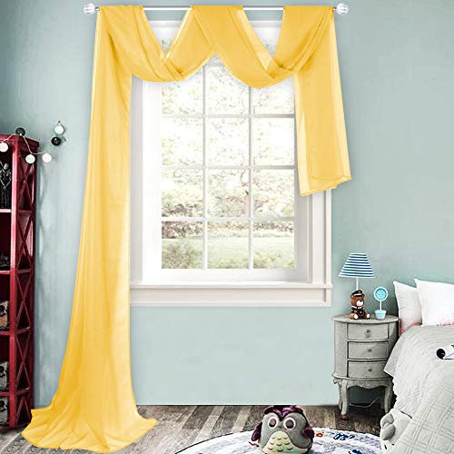 HUTO Foulard de fenêtre transparent jaune foncé pour chambre de fille, voilage doux pour fête de mariage, lit extra long, 1 panneau, 216 cm