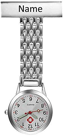 Jewelora Personnalisé Infirmières Fob Montre Docteur de Poche Gravé Nom Suspendu Médicale Épinglette Clip-on Broche Femmes Hommes Cadeau (Silver 2)