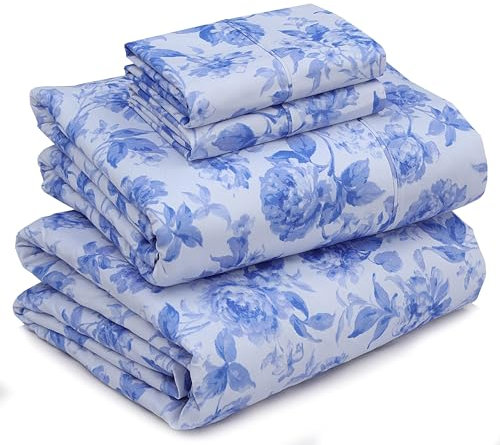RUVANTI 4-teiliges Queen-Size-Bettlaken-Set, extra weich, gebürstet, 1800 Mikrofaser, knitterfrei, atmungsaktiv, luxuriös, Tiefe Taschen, warm, inklusive Bettlaken, 2 Kissenbezüge, Blaue Tinte