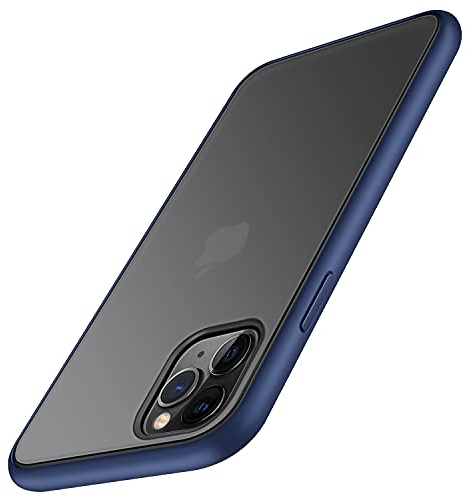 TENDLIN Compatible with iPhone 11 Pro Case Translucent Matte Hard Back with Soft Silicone Bumper Comfortable Case (Blue)