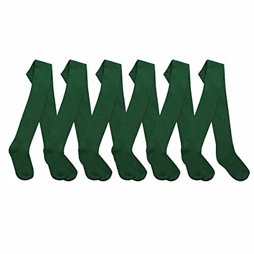 6 Pair Tights Boys and Girls Back to Schools Pairs Warm Cotton Rich Plain Soft Children 2-13 Year MULTIPACK (Plain Green - 5-6Years)