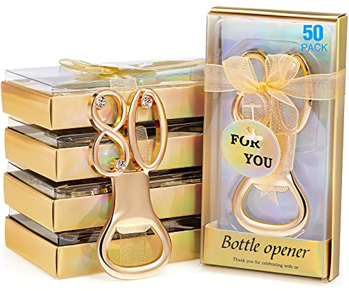 BOAO 50 Pcs Birthday Bottle Opener Party Favors Rhinestones Birthday Souvenirs Wedding Anniversary for Guests Beer Opener Party Favors Decoration(Gold,80th Style)