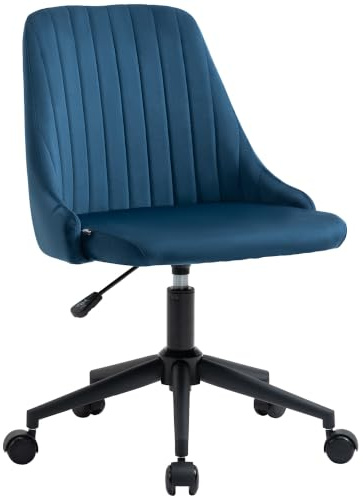 Vinsetto Sedia da Ufficio Scrivania Girevole 360° Velluto 50x58x77-87cm Blu | Altezza Regolabile, Sedia Ergonomica, Ruote