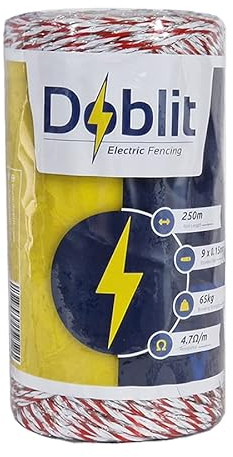 Doblit Poly Wire 3mm Electric Fence Wire Conductor Line Electric Fencing Cord - Electrifiable Stainless Steel Strands & UV-Stabilised - Livestock, Gardens & Crop Protection – (9 Strand, 250m)