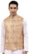 MANQ Herren-Jacke aus gewebter Jaquard-Seide, Nehru, Pfirsich, Small
