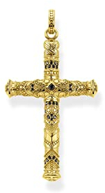 Thomas Sabo Kreuz-Anhänger mit Zirkonia aus 925er Sterling-Silber mit 750er Gelbgold Vergoldung, Höhe: 54mm, PE909-414-39