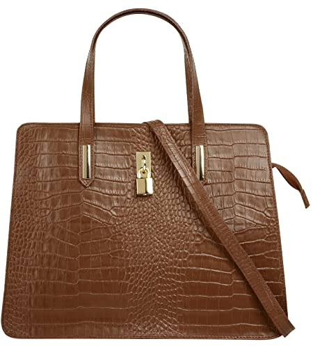 Cluty Handtasche Echt Leder Damen | Made in Italy, Smartphonefach, Kroko-Design, elegante Umhängetasche, Damentasche mit Reißverschluss, Schultertasche | 021321