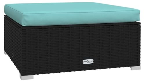 vidaXL Garten Fußhocker mit Kissen Modular Gartenhocker Sitzhocker Fußbank Hocker Gartenmöbel Balkon Terrasse Schwarz 70x70x30cm Poly Rattan