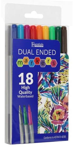 Essentials By Leisure Arts Double Ended Marker, Set 18Pc, Dual Tip Marker, Coloring Markers, Coloring Markers For Adults, Art Markers, Marker Set, Adult Book Markers