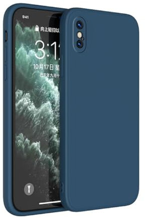 ameego Premium Liquid Silicone Case for iPhone X/XS - Full Protection, Anti-Scratch, Shockproof, Wireless Charging, Dust-Resistant, Lanyard-Friendly Design (Blue)