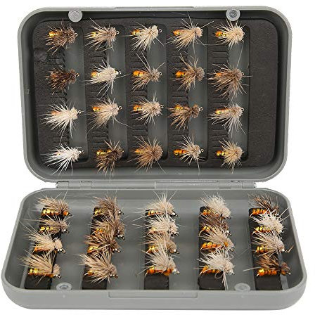 AYNEFY 40pcs Modern Hand Tied Fly Fishing Lure Kit with High Carbon Steel J Hooks for Trout