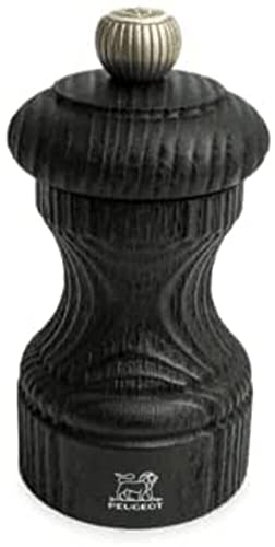 PEUGEOT - Salzmühle Bistro Nature Black 10 cm + Salz - Klassische Mahlgradeinstellung - Aus recyceltem Holz mit PEFC-Siegel - Französisches Know-howreich - Schwarz