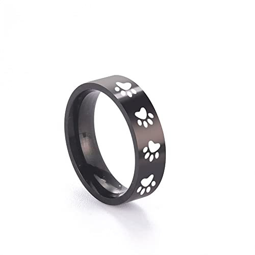 Amaxer Ring mit Tierpfotenabdruck für Männer und Frauen, schöner Bär, Hund, Katze, Fußabdrücke, Edelstahl, Statement-Band, Fingerringe, Schmuck, Geschenke (Schwarz, 10)
