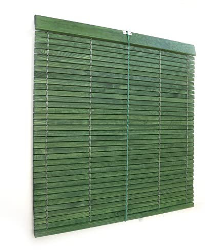 Persiana Alicantina arrotolabile su misura in legno verde verniciato | Freno e puleggia in metallo | Pertoni TENDE (larghezza 70 cm x 110 cm lunghezza)