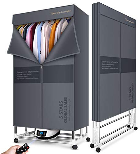 Sèche-Linge électrique Sèche-Linge Portable à air Chaud Armoire 1600 W Chauffe-vêtements à 2 Niveaux (Anion) Séchoir intérieur Minuterie Automatique 240 Min avec télécommande, augm