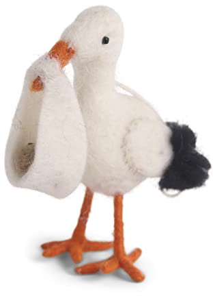 En Gry & SIF - 12319 - Baumanhänger, Storch mit Baby, Filz, 9cm, Handarbeit