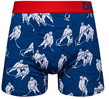 Dedoles Boxershorts Herren & Jungen Unterwäsche Trunks Baumwolle lustige Designs Dinosaurier Hamster Spiele Maulwurf Geschenk, Farbe Blau, Motiv Eishockey Unterhose, Gr. XL